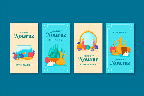 وکتور لایه باز EPS و Ai قالب استوری اینستاگرام هفت سین شامل آینه و تنگ ماهی و سکه و سیب و شمع و سیر و سرکه ویژه عید نوروز 